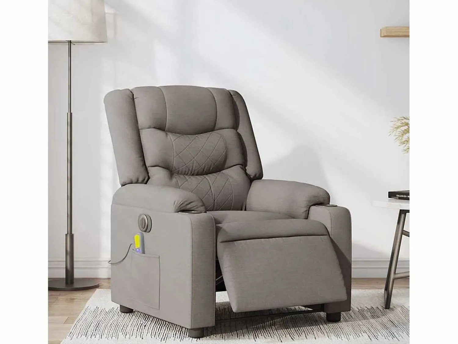 New Sillón de relax | Sillón reclinable de masaje eléctrico tela gris taupe SHL9314 Topo
