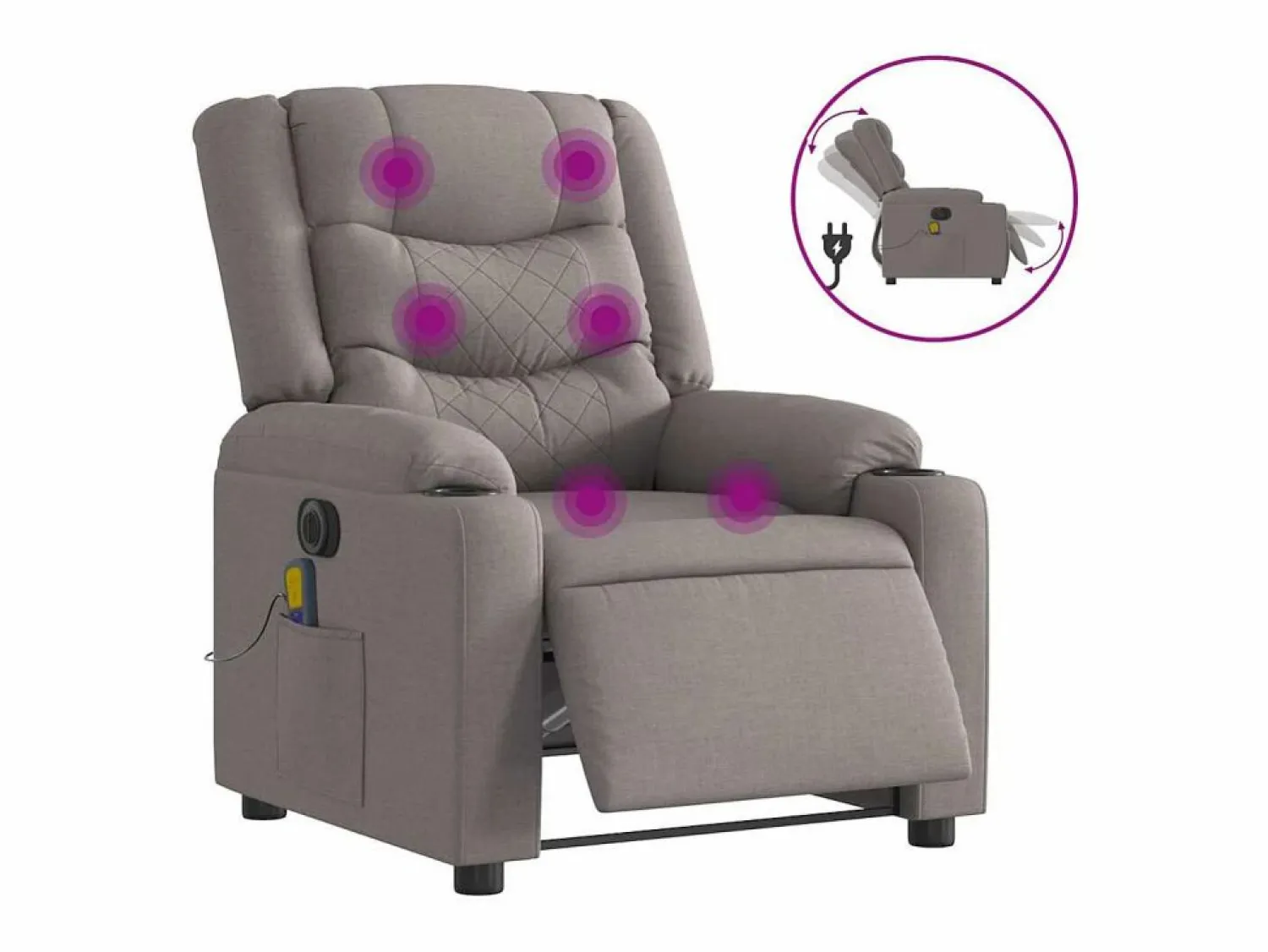New Sillón de relax | Sillón reclinable de masaje eléctrico tela gris taupe SHL9314 Topo