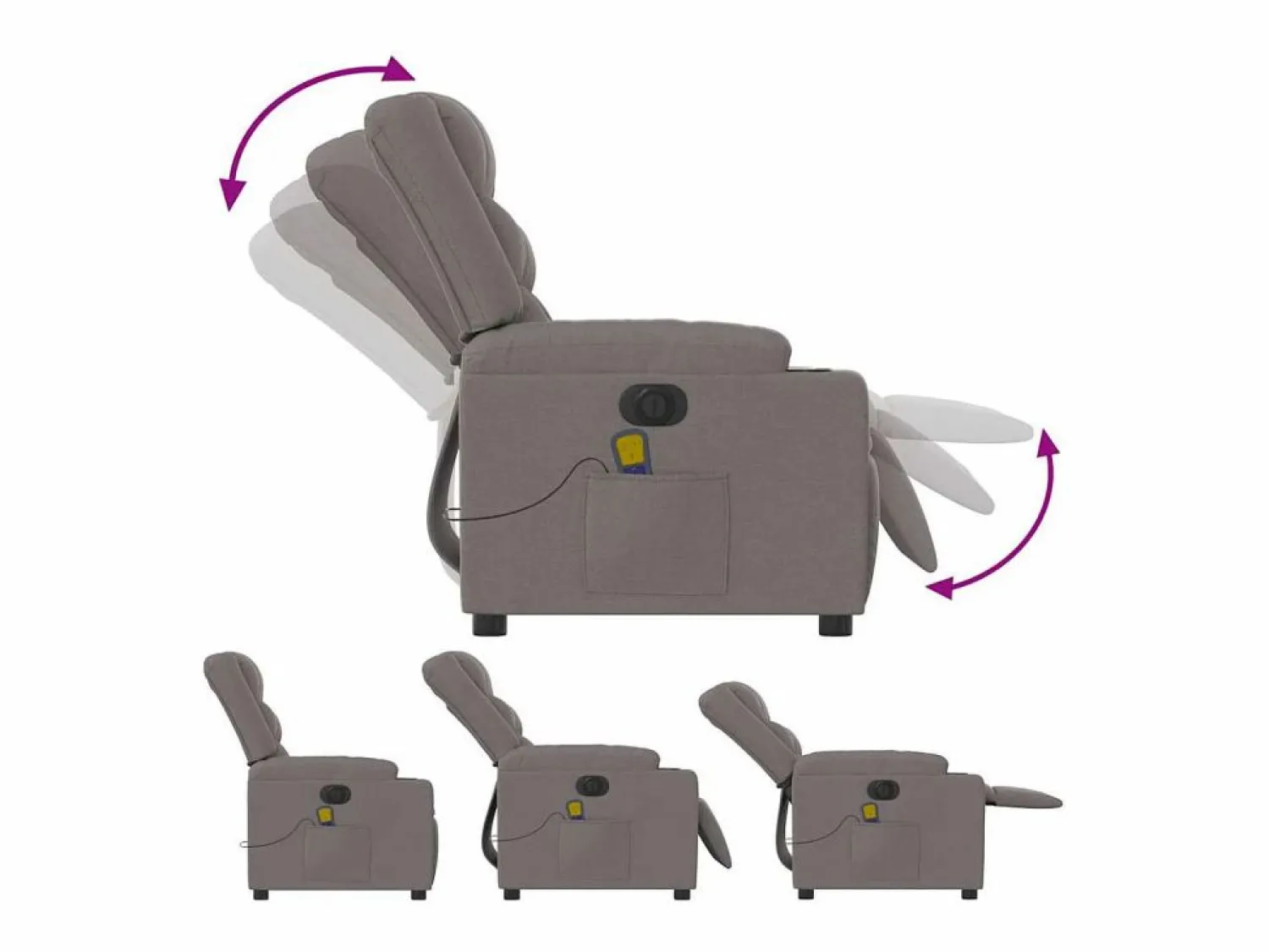 New Sillón de relax | Sillón reclinable de masaje eléctrico tela gris taupe SHL9314 Topo