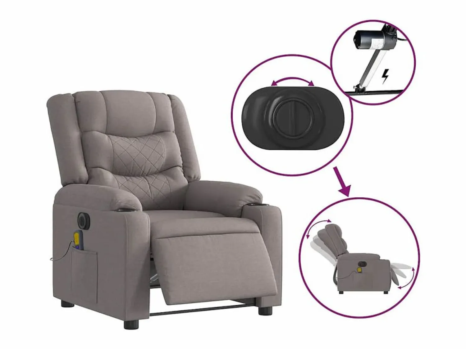 New Sillón de relax | Sillón reclinable de masaje eléctrico tela gris taupe SHL9314 Topo