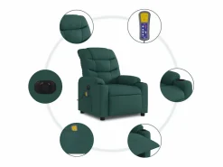 Hot Sillón de relax | Sillón reclinable de masaje eléctrico tela verde oscuro SHL6654 Verde pino