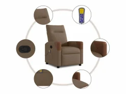 Sillón de relax | Sillón reclinable con masaje de tela marrón SHL6729
