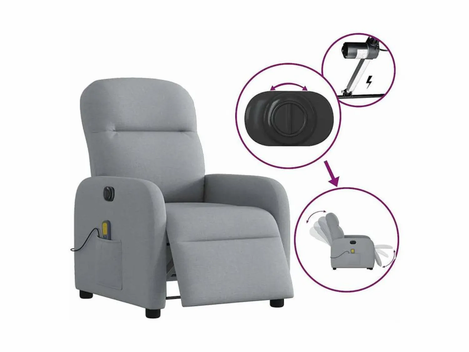 Discount Sillón de relax | Sillón reclinable de masaje eléctrico tela claro SHL3933 Gris