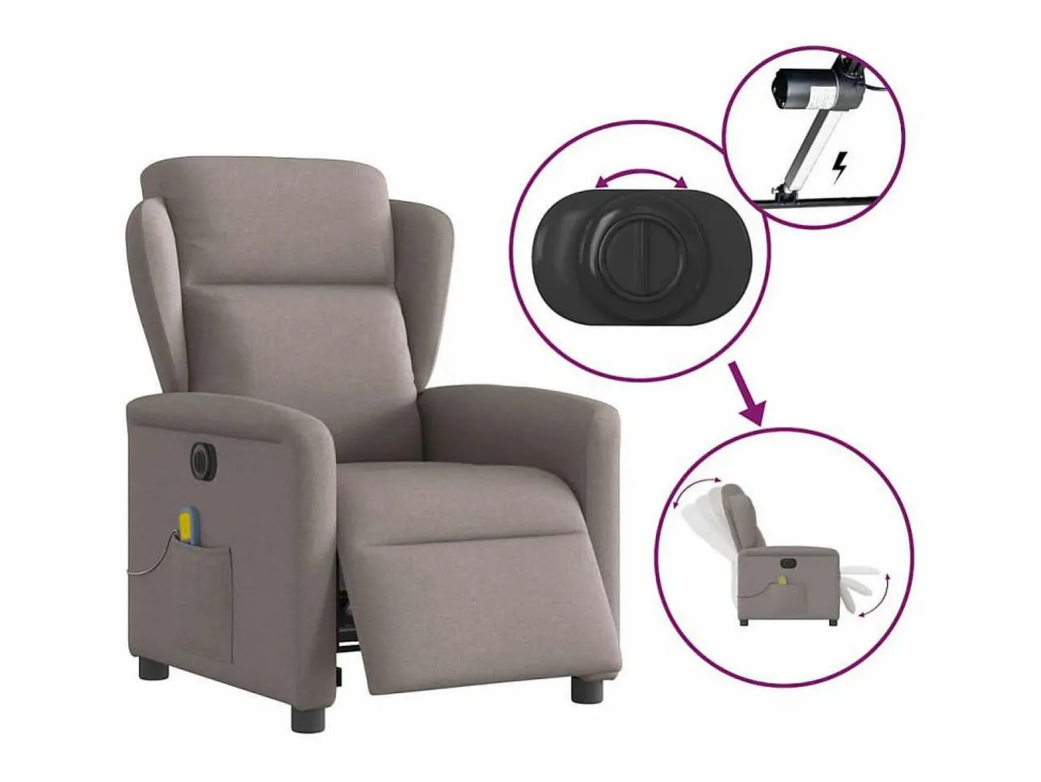 Best Sillón de relax | Sillón reclinable de masaje eléctrico tela gris taupe SHL3535 Topo