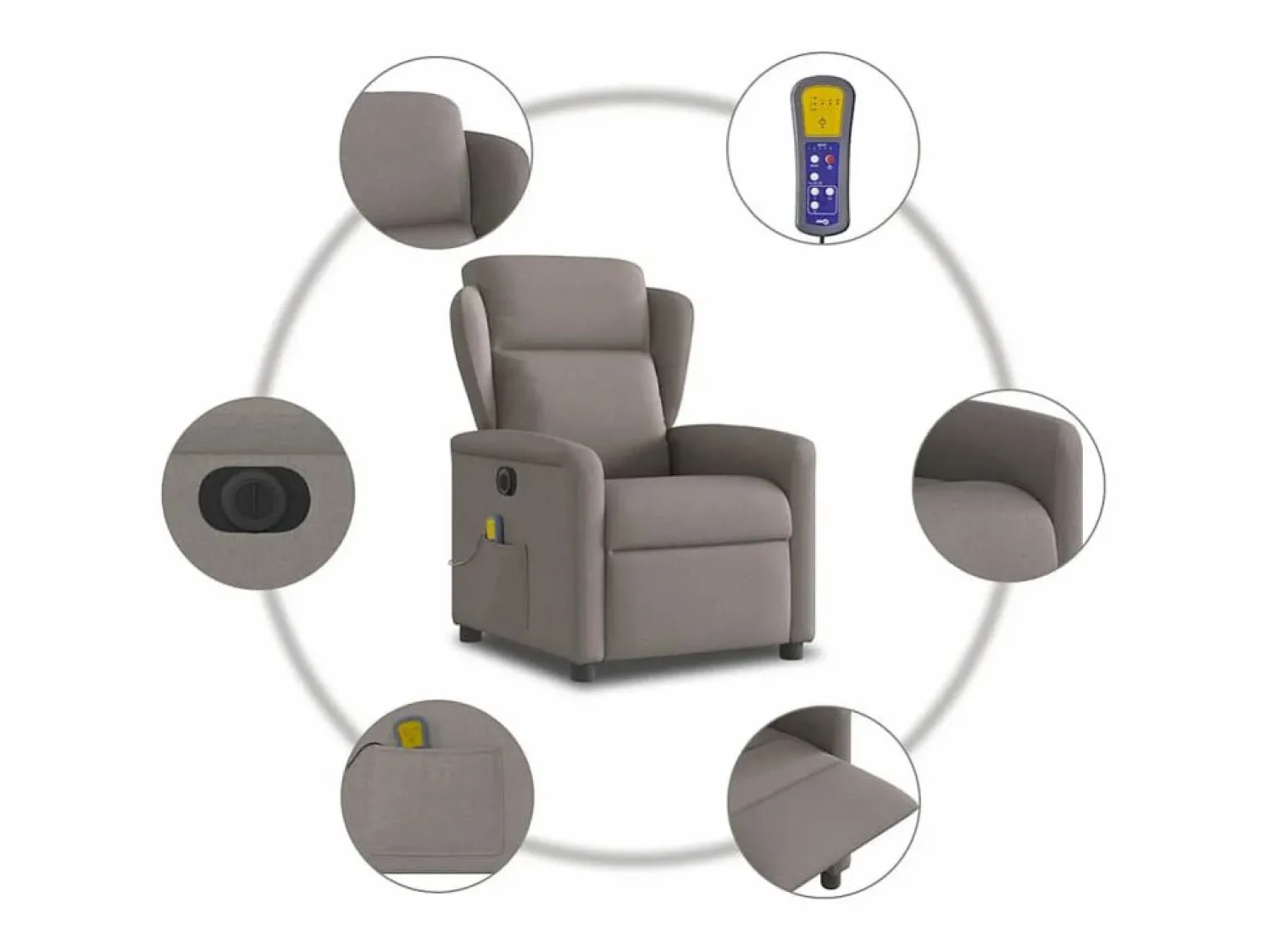 Best Sillón de relax | Sillón reclinable de masaje eléctrico tela gris taupe SHL3535 Topo