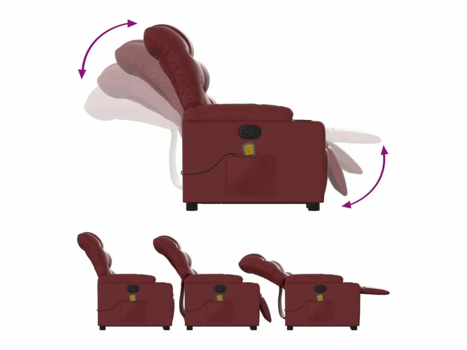 Clearance Sillón de relax | Sillón reclinable de masaje de pie cuero artificial tinto SHL4155 Rojo