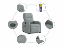 New Sillón de relax | Sillón reclinable de masaje de tela claro SHL2629 Gris
