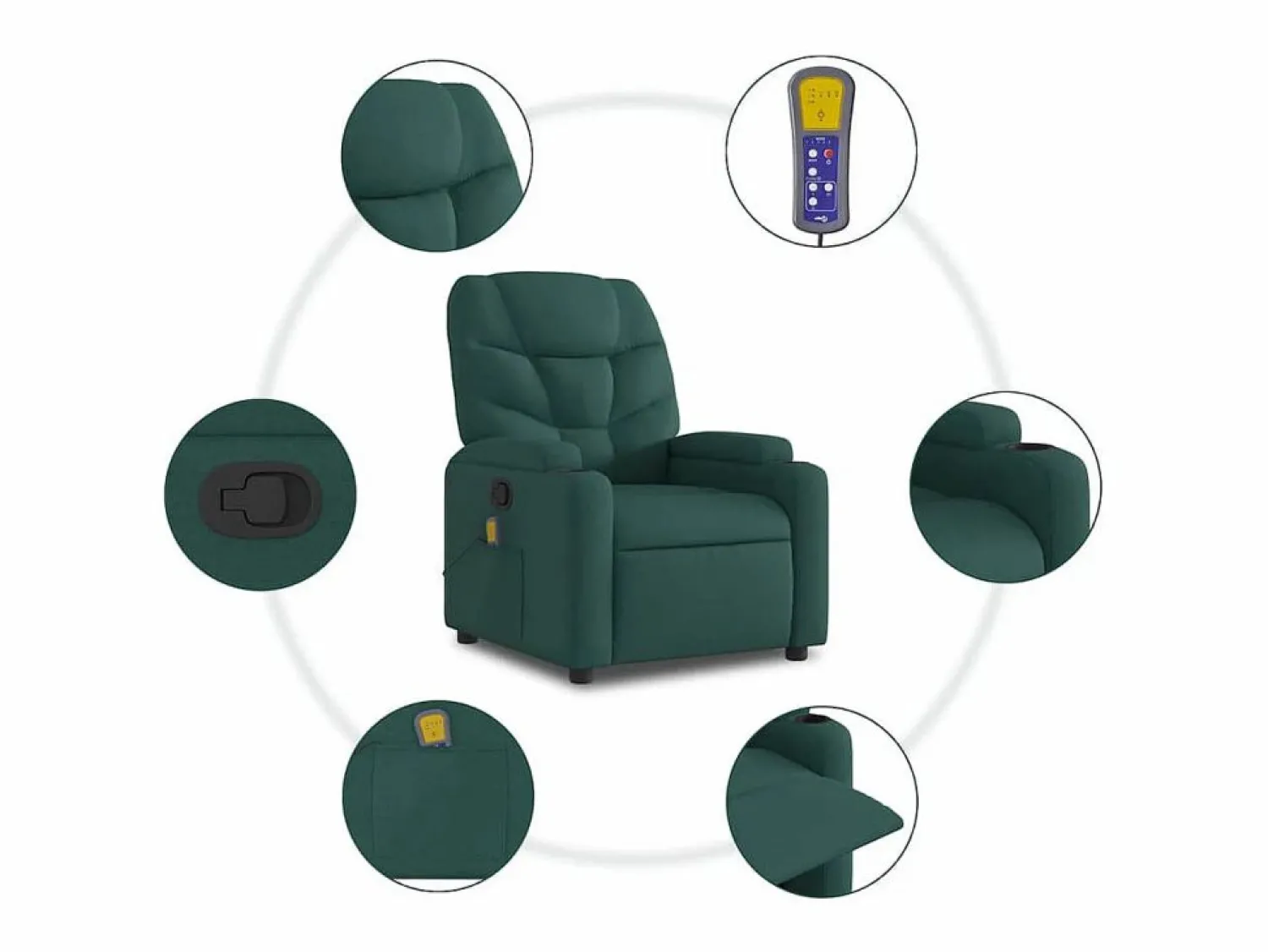 Sillón de salón | Silla | Sillón de masaje reclinable de tela verde oscuro SHL4163