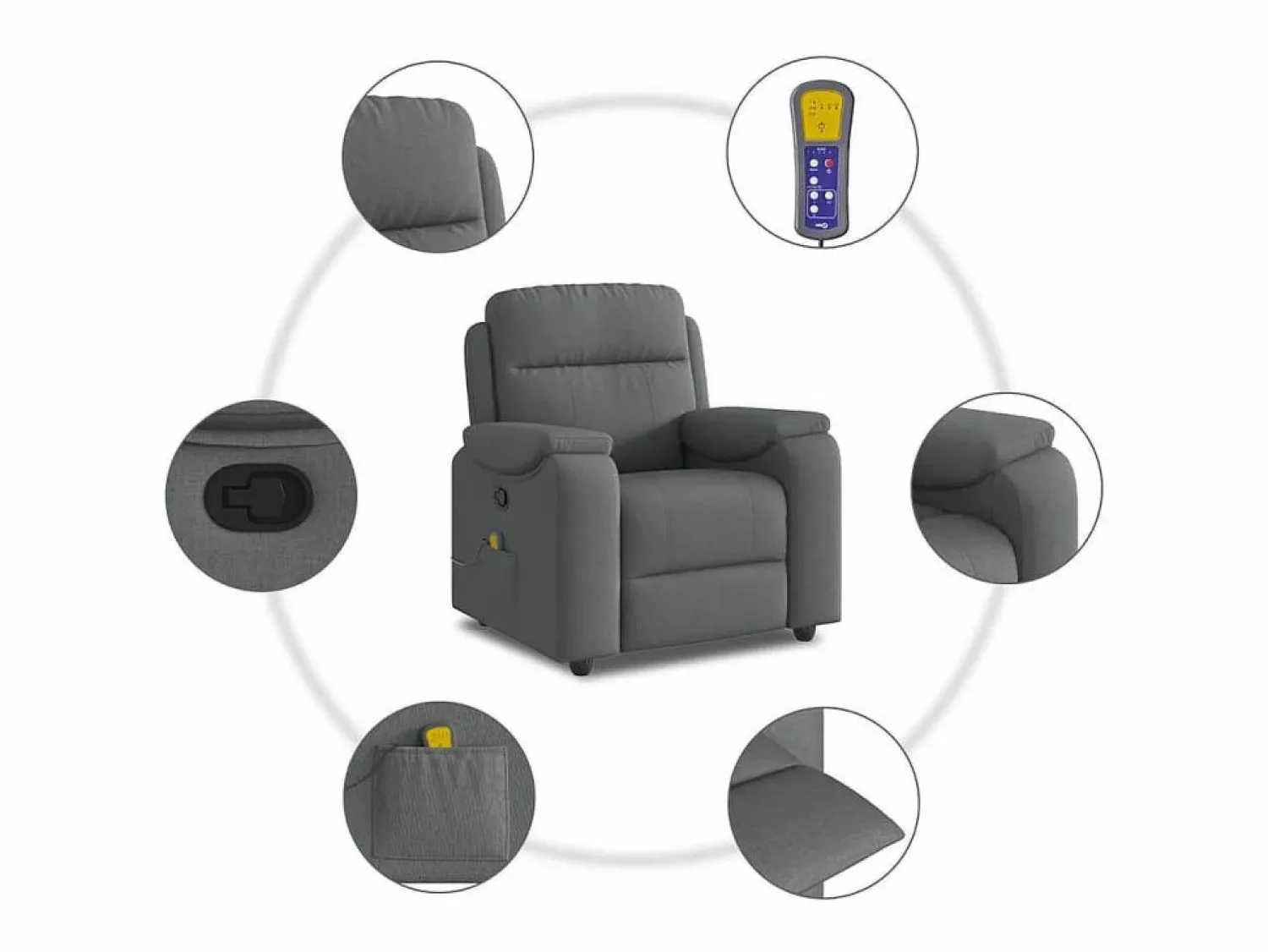 Sillón de salón | Silla | Sillón de masaje reclinable de tela gris oscuro SHL8546