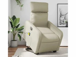 Outlet Sillón de salón | Silla | Sillón de masaje elevable eléctrico cuero sintético SHL7771 Crema