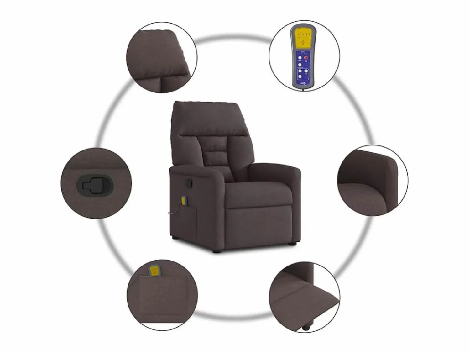 Sillón de salón | Silla | Sillón de masaje reclinable de tela marrón oscuro SHL7401