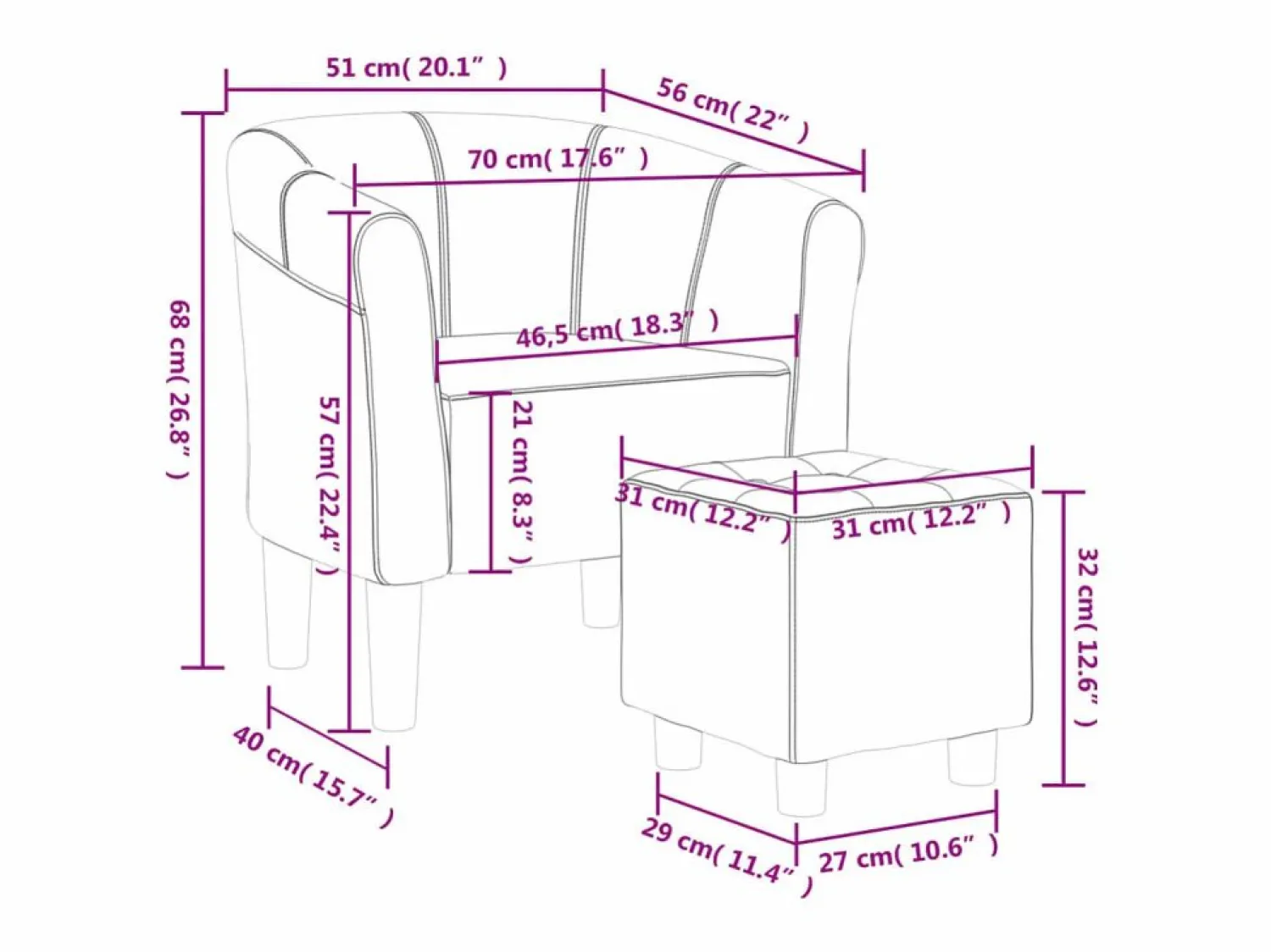 Sillón de salón | Silla de relax con taburete terciopelo SHL8216