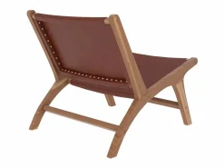 Rendez-Vous Déco Sillón de teca y cuero marrón liso - Kuna