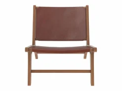Rendez-Vous Déco Sillón de teca y cuero marrón liso - Kuna