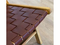 Rendez-Vous Déco Sillón de teca y cuero tejido marrón - Kuna