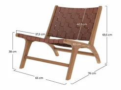 Rendez-Vous Déco Sillón de teca y cuero tejido marrón - Kuna
