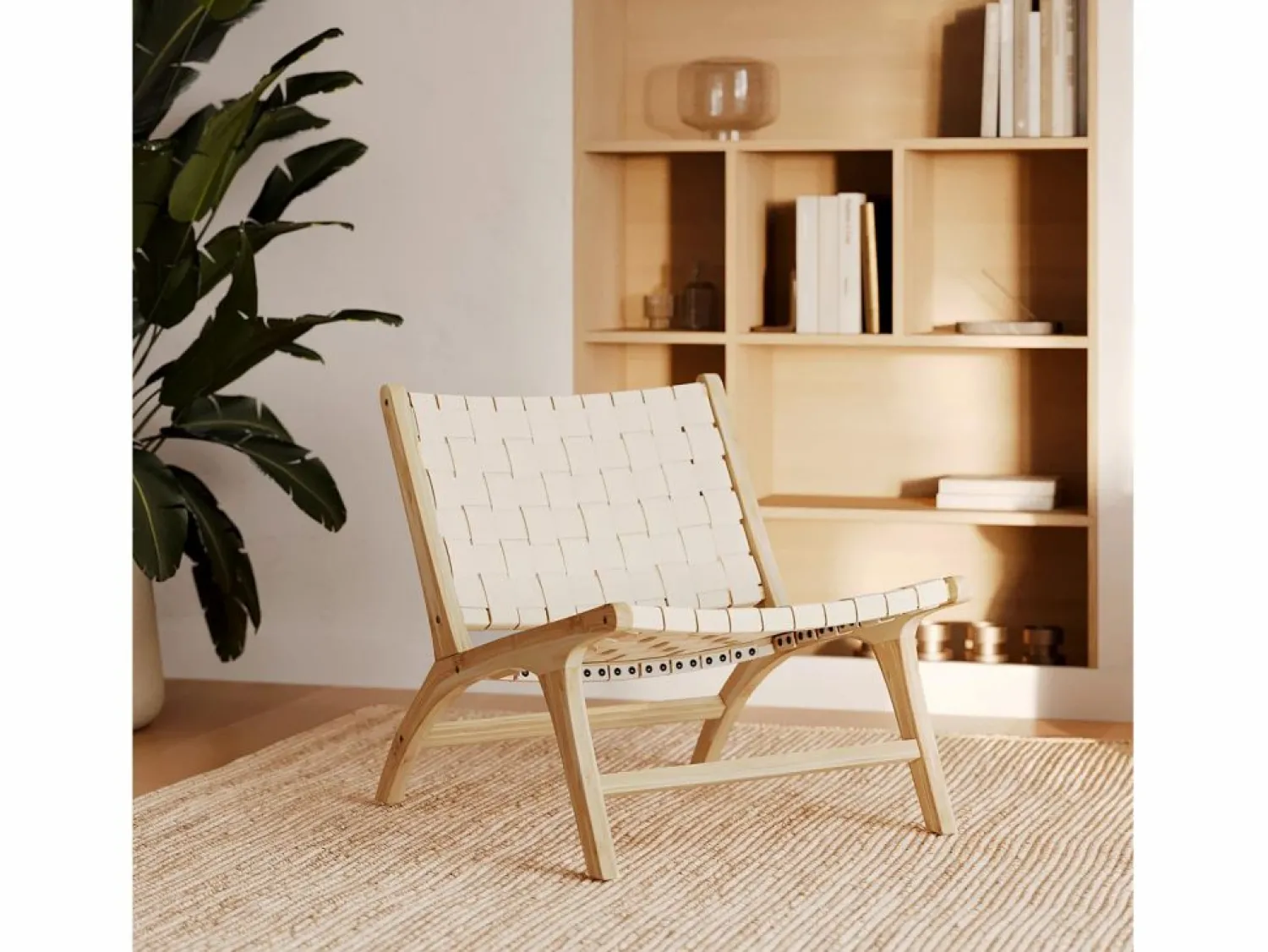 Rendez-Vous Déco Sillón de teca y cuero trenzado - Kuna