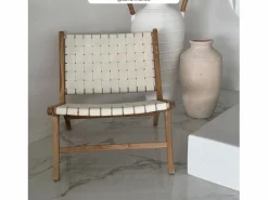 Rendez-Vous Déco Sillón de teca y cuero trenzado - Kuna