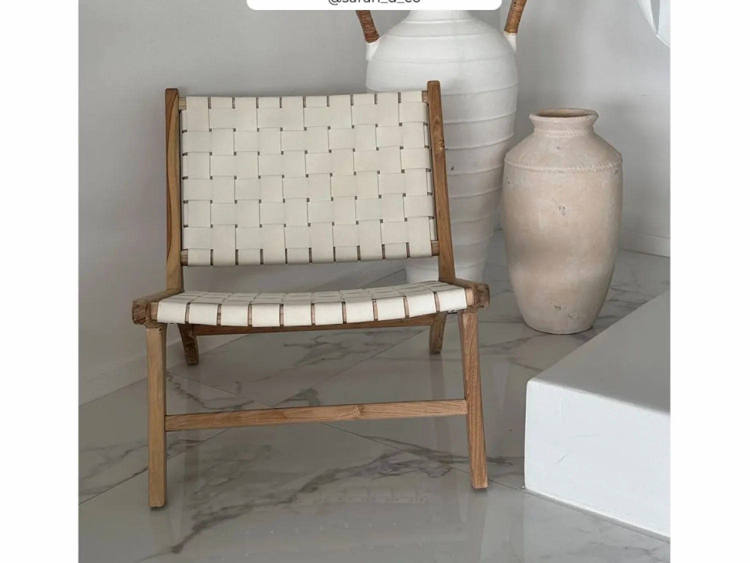 Rendez-Vous Déco Sillón de teca y cuero trenzado - Kuna