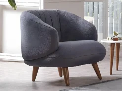 Vente-unique Sillón de tela bouclette antracita. Estilo design. JANINA Gris antracita