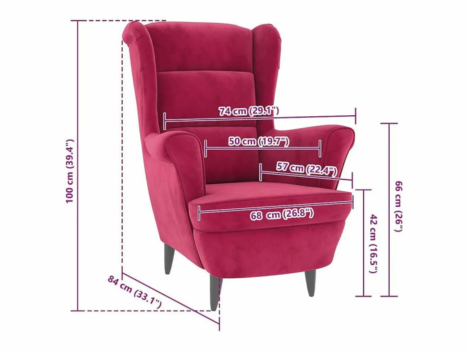 vidaxl Sillón de tela color vino