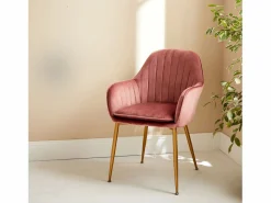 Sweeek Sillón de terciopelo con patas de metal rosa viejo