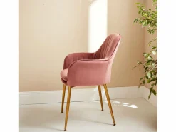 Sweeek Sillón de terciopelo con patas de metal rosa viejo
