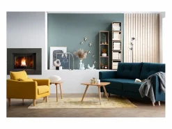 Miliboo Sillón diseño tejido efecto terciopelo mostaza y roble KATE