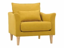 Miliboo Sillón diseño tejido efecto terciopelo mostaza y roble KATE