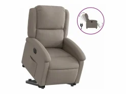 Outlet Sillón eléctrico reclinable elevable de tela gris taupe Sillón Relax