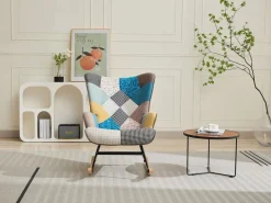 Vente-unique Sillón Elmina en tejido jaspeado patchwork con patas mecedoras