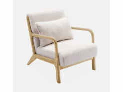 Clearance Sweeek Sillón escandinavo de madera y tela borreguito Crema
