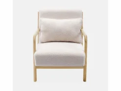 Clearance Sweeek Sillón escandinavo de madera y tela borreguito Crema