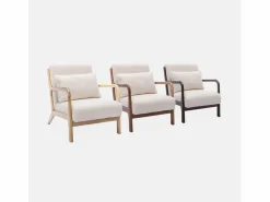 Clearance Sweeek Sillón escandinavo de madera y tela borreguito Crema