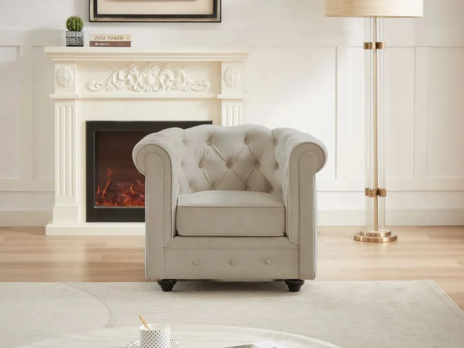 Outlet Vente-unique Sillón fijo de terciopelo color CHESTERFIELD Beige