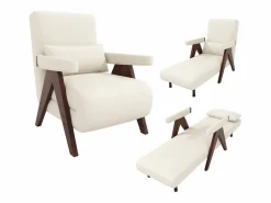 Clearance Sillón individual 64x68,5x93 cm - convertible 3 en 1 - acolchado - lino - beige + marrón Sillón Cama