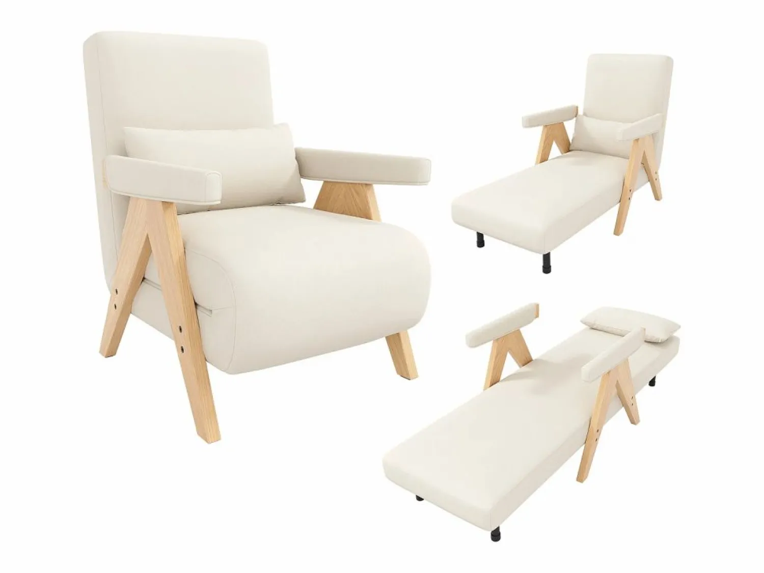 Clearance Sillón individual 64x68,5x93 cm - convertible 3 en 1 - acolchado - lino - beige + natural Sillón Cama