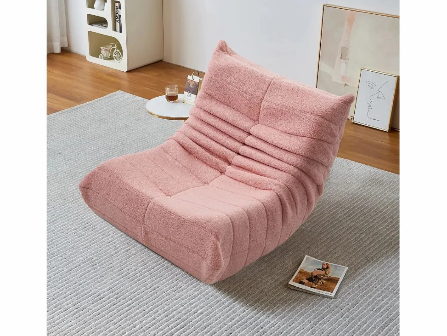 Outlet Sillón Lazy con respaldo, sillón puf grande para adultos, sofá individual Lazy, sofá de suelo, dormitorio (rosa) Sofá Vintage