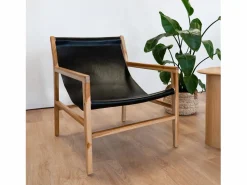 Best Sillón lounge de teca y cuero de vaca - Apache Sillón De Piel