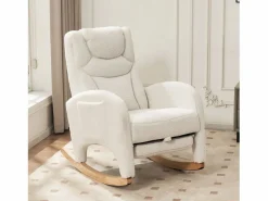Online OKWISH Sillón mecedor con reposabrazos, respaldo y reposapiés retráctil - tela afelpada - para salas de estar y estudios Blanco