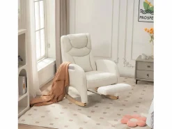 Online OKWISH Sillón mecedor con reposabrazos, respaldo y reposapiés retráctil - tela afelpada - para salas de estar y estudios Blanco