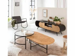 Best Made In Meubles Sillón mecedora de cuero con almacenamiento integrado para adultos - Estilo industrial vintage Negro