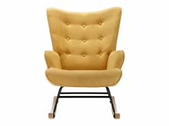 New Sillón mecedora de lino amarillo con patas mecedoras y botones decorativos en el respaldo ELMINA II Sillón|Sillón Balancín