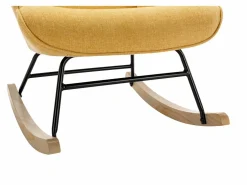 New Sillón mecedora de lino amarillo con patas mecedoras y botones decorativos en el respaldo ELMINA II Sillón|Sillón Balancín