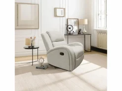 New Sillón Mecedora Relax con Reclinación Manual, Tapizado Microfibra, Modelo Sam, Arena Color natural claro