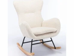 Sillón mecedora, sillón relax, sillón lounge, reposabrazos, con patas de madera, tejido peluche Teddy , carga máxima: 150 kg