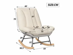 Clearance Sillón Mecedora Tapizado - Con Respaldo Regulable, Para Salón - Dormitorio, Balcón - 90,5 x 74 x 98 cm Beige