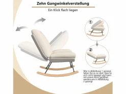 Clearance Sillón Mecedora Tapizado - Con Respaldo Regulable, Para Salón - Dormitorio, Balcón - 90,5 x 74 x 98 cm Beige