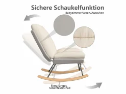Clearance Sillón Mecedora Tapizado - Con Respaldo Regulable, Para Salón - Dormitorio, Balcón - 90,5 x 74 x 98 cm Beige