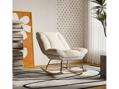 Clearance Sillón Mecedora Tapizado - Con Respaldo Regulable, Para Salón - Dormitorio, Balcón - 90,5 x 74 x 98 cm Beige